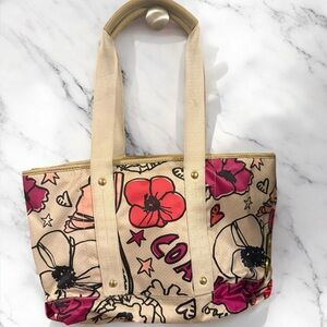 Coach Floral Poppy Crossbody Bag in Beige and Pink GUC